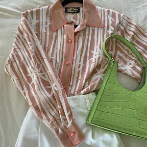Bob Mackie Wearable Art Blouse Bamboo Print, Size L